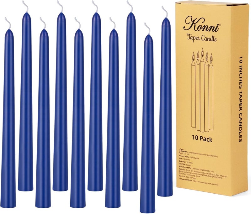 KONNI 0.87×10 Inch Blue Taper Candles, Unscented and Smokeless Tall Candlesticks, 10 Pack Tapered Candles with Cotton Wicks, Long Burning, Ideal for Weddings, Dinner Parties, and Home Décor - Image 1